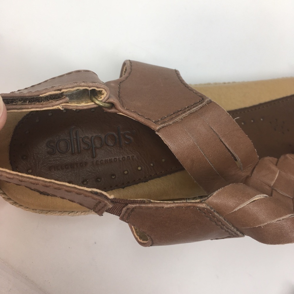 SoftSpots Sandals Braided Brown Leather Straps Open Toe Jute 9.5 - Picture 6 of 9